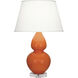 Double Gourd 30 inch 150.00 watt Pumpkin Glazed Ceramic with Lucite Base Table Lamp Portable Light in Pearl Dupioni