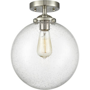 Nouveau X-Large Beacon LED 10 inch Brushed Satin Nickel Semi-Flush Mount Ceiling Light in Seedy Glass, Nouveau