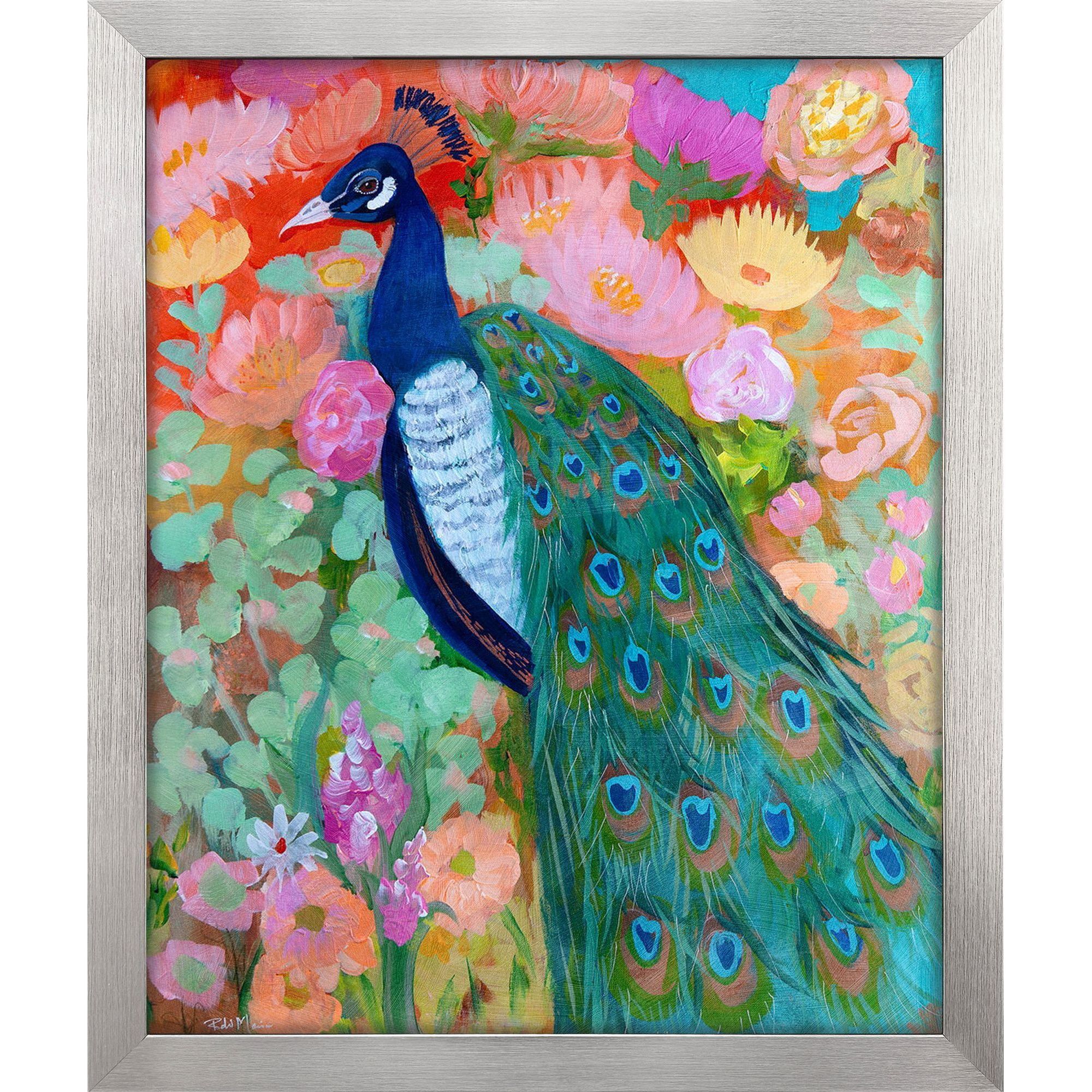 Floral Peacock 32 X 26 inch Non-Glass Framed Art, Propac