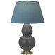 Double Gourd 31 inch 150.00 watt Matte Ash Glazed Ceramic with Antique Brass Table Lamp Portable Light in Bright Blue with Gray