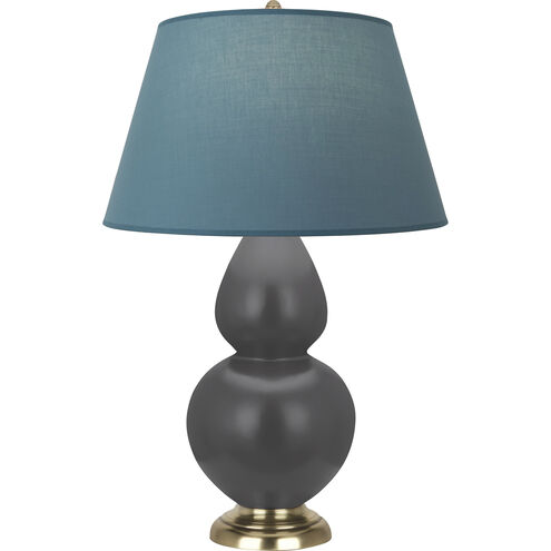 Double Gourd 31 inch 150.00 watt Matte Ash Glazed Ceramic with Antique Brass Table Lamp Portable Light in Bright Blue with Gray