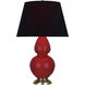 Double Gourd 31 inch 150.00 watt Ruby Red Glazed Ceramic with Antique Brass Table Lamp Portable Light in Ink Black with Rose Red