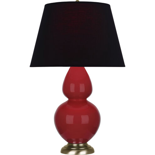 Double Gourd 31 inch 150.00 watt Ruby Red Glazed Ceramic with Antique Brass Table Lamp Portable Light in Ink Black with Rose Red