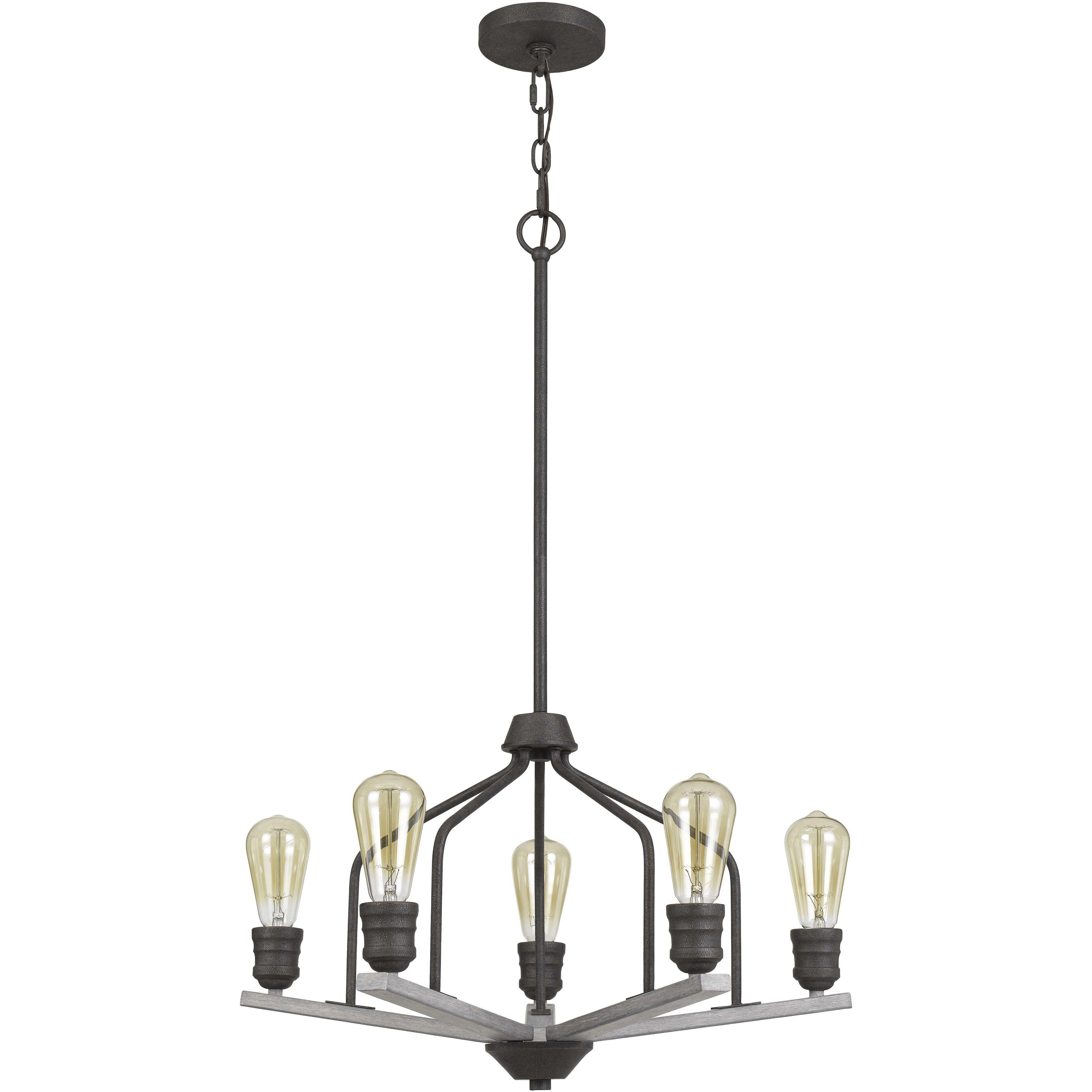 Corning 5 Light 24 inch Textured Bronze with Wood Chandelier Ceiling Light