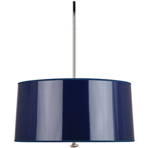 Penelope 3 Light 15 inch Polished Nickel Pendant Ceiling Light in Navy Ceramik With Silver Mylar