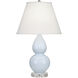 Small Double Gourd 22 inch 150 watt Baby Blue Glazed Ceramic with Lucite Base Accent Lamp Portable Light in Pearl Dupioni