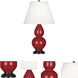 Small Double Gourd 22.75 inch 150 watt Ruby Red Glazed Ceramic with Deep Patina Bronze Accent Lamp Portable Light in Pearl Dupioni