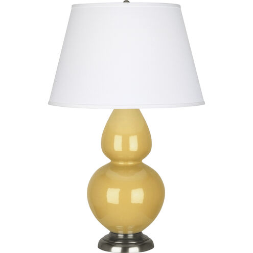 Double Gourd 31 inch 150.00 watt Sunset Yellow Glazed Ceramic with Antique Silver Table Lamp Portable Light in Pearl Dupioni