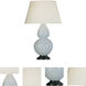 Double Gourd 31 inch 150 watt Baby Blue Glazed Ceramic with Deep Patina Bronze Table Lamp Portable Light in Pearl Dupioni