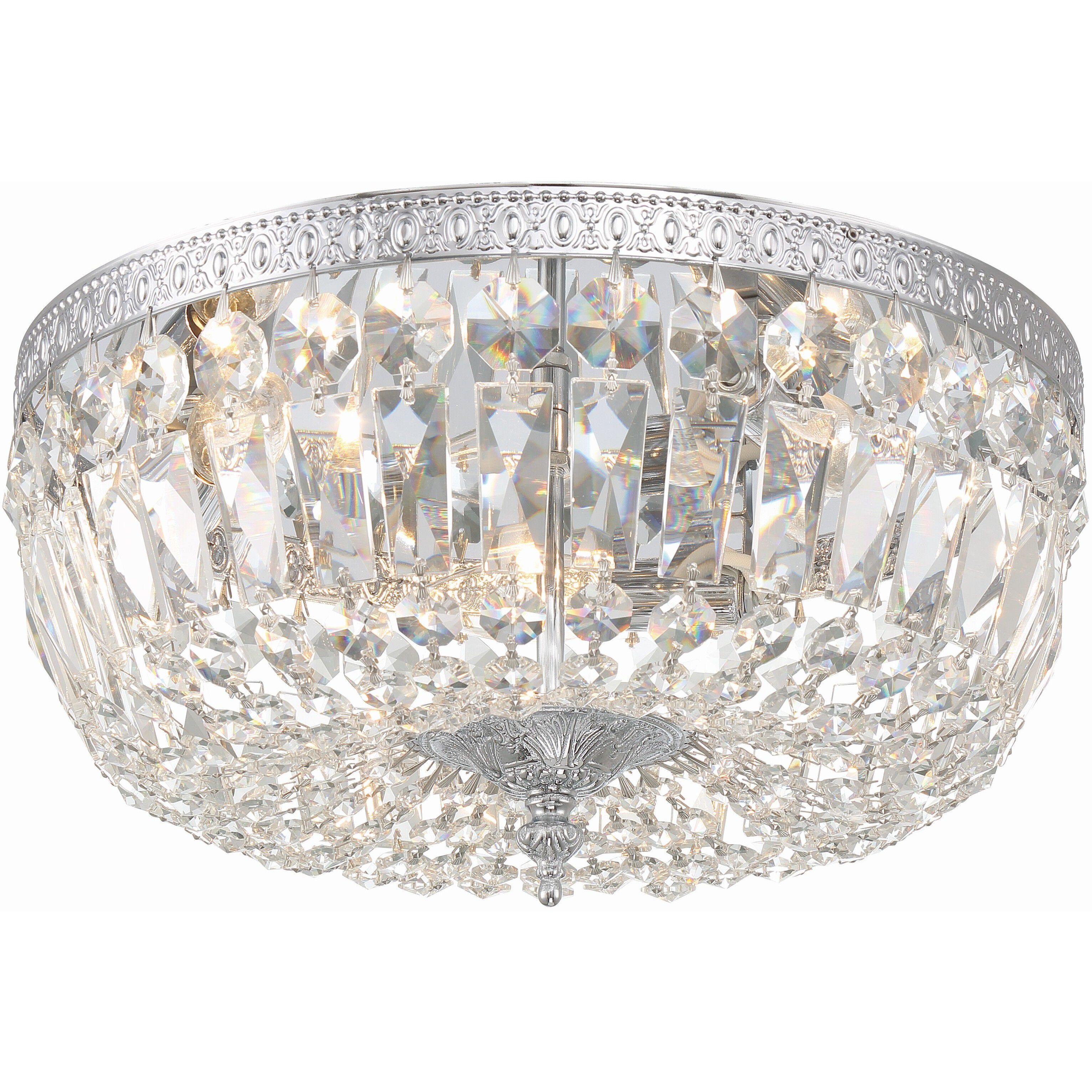 Waltham 3 Light 14 inch Polished Chrome Flush Ceiling Light in Clear Hand Cut
