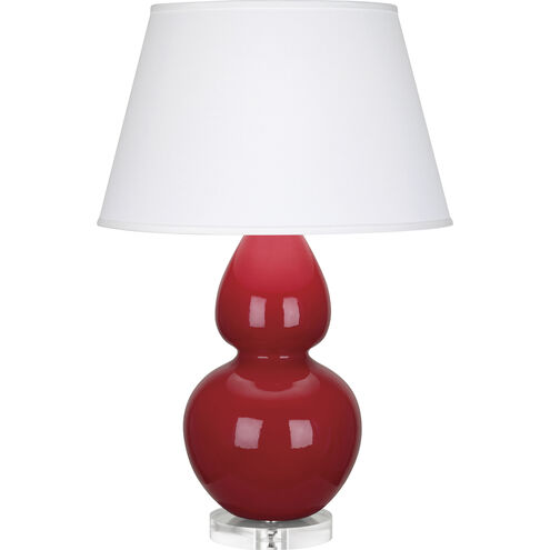 Double Gourd 30 inch 150.00 watt Ruby Red Glazed Ceramic with Lucite Base Table Lamp Portable Light in Pearl Dupioni