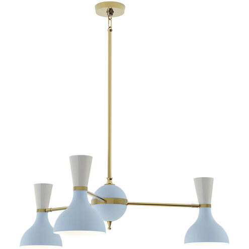 Clare LED 27.75 inch Modern Brass Chandelier Ceiling Light in Baby Blue and Lily