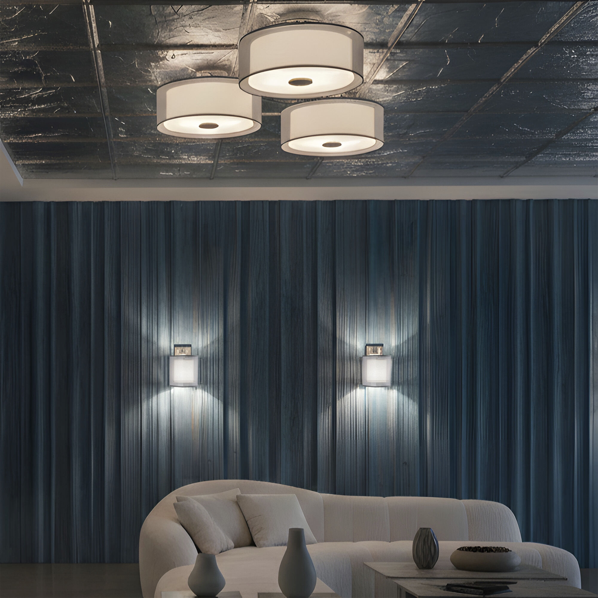 Saturnia 2 Light 17.5 inch Stainless Steel Flushmount Ceiling Light