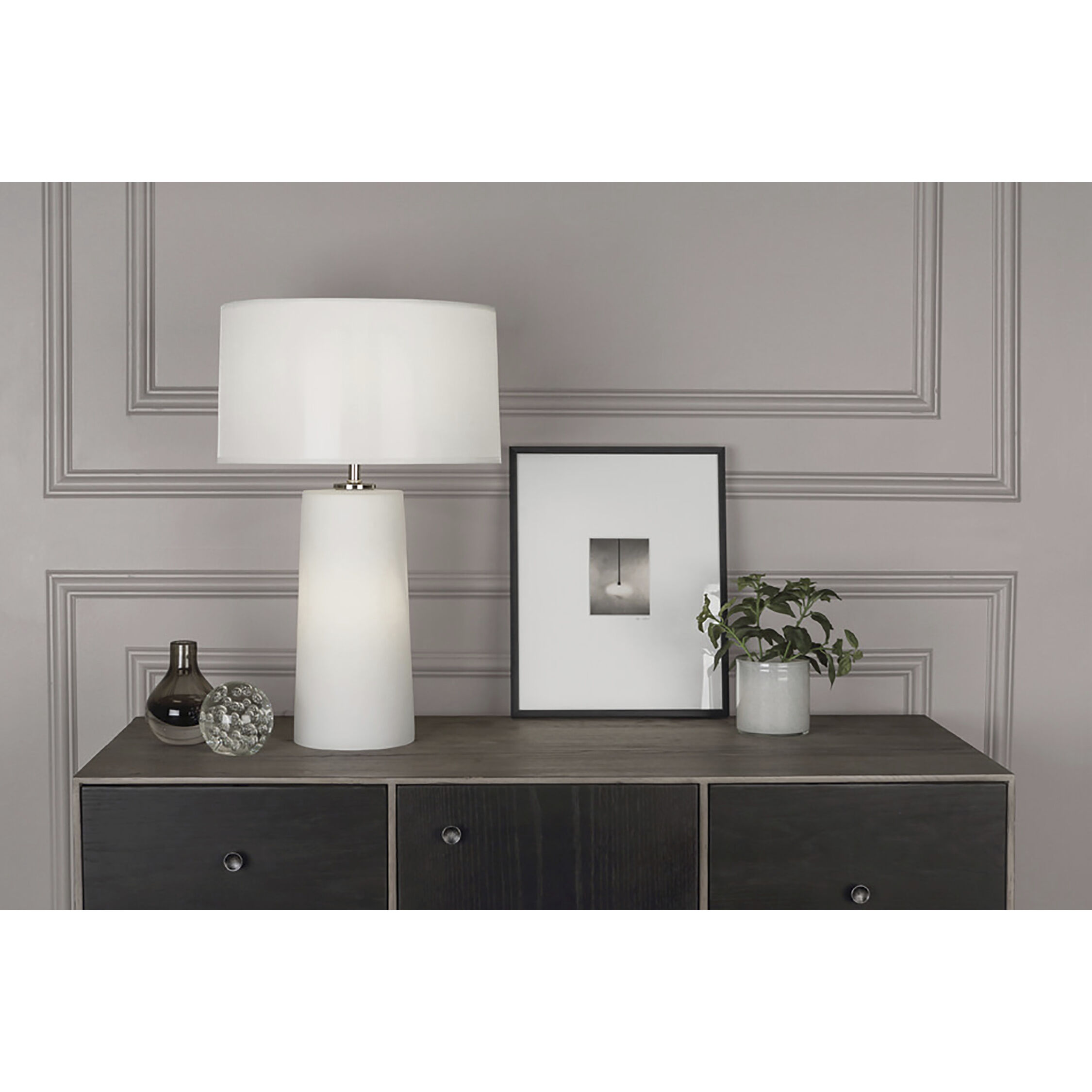 Rico Espinet Olinda 22.75 inch 100 watt Frosted White Cased Glass Accent Lamp Portable Light in White Organza, with Night Light