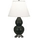 Small Double Gourd 22.75 inch 150.00 watt Matte Obsidian Glazed Ceramic with Antique Silver Accent Lamp Portable Light in Pearl Dupioni