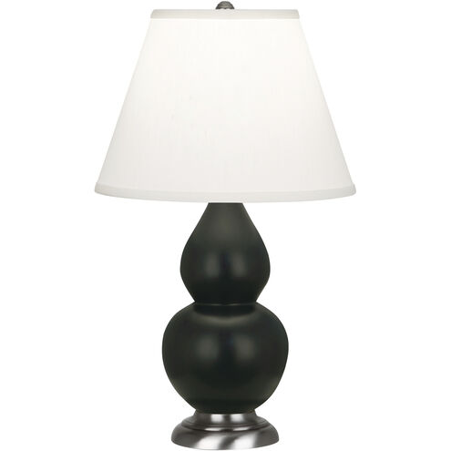 Small Double Gourd 22.75 inch 150.00 watt Matte Obsidian Glazed Ceramic with Antique Silver Accent Lamp Portable Light in Pearl Dupioni