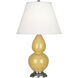 Small Double Gourd 22.75 inch 150.00 watt Sunset Yellow Glazed Ceramic with Antique Silver Accent Lamp Portable Light in Pearl Dupioni