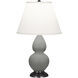 Small Double Gourd 22.75 inch 150 watt Matte Smokey Taupe Glazed Ceramic with Bronze Accent Lamp Portable Light in Matte Smoky Taupe, Pearl Dupioni