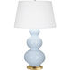 Triple Gourd 32.75 inch 150 watt Baby Blue Table Lamp Portable Light in Antique Natural Brass