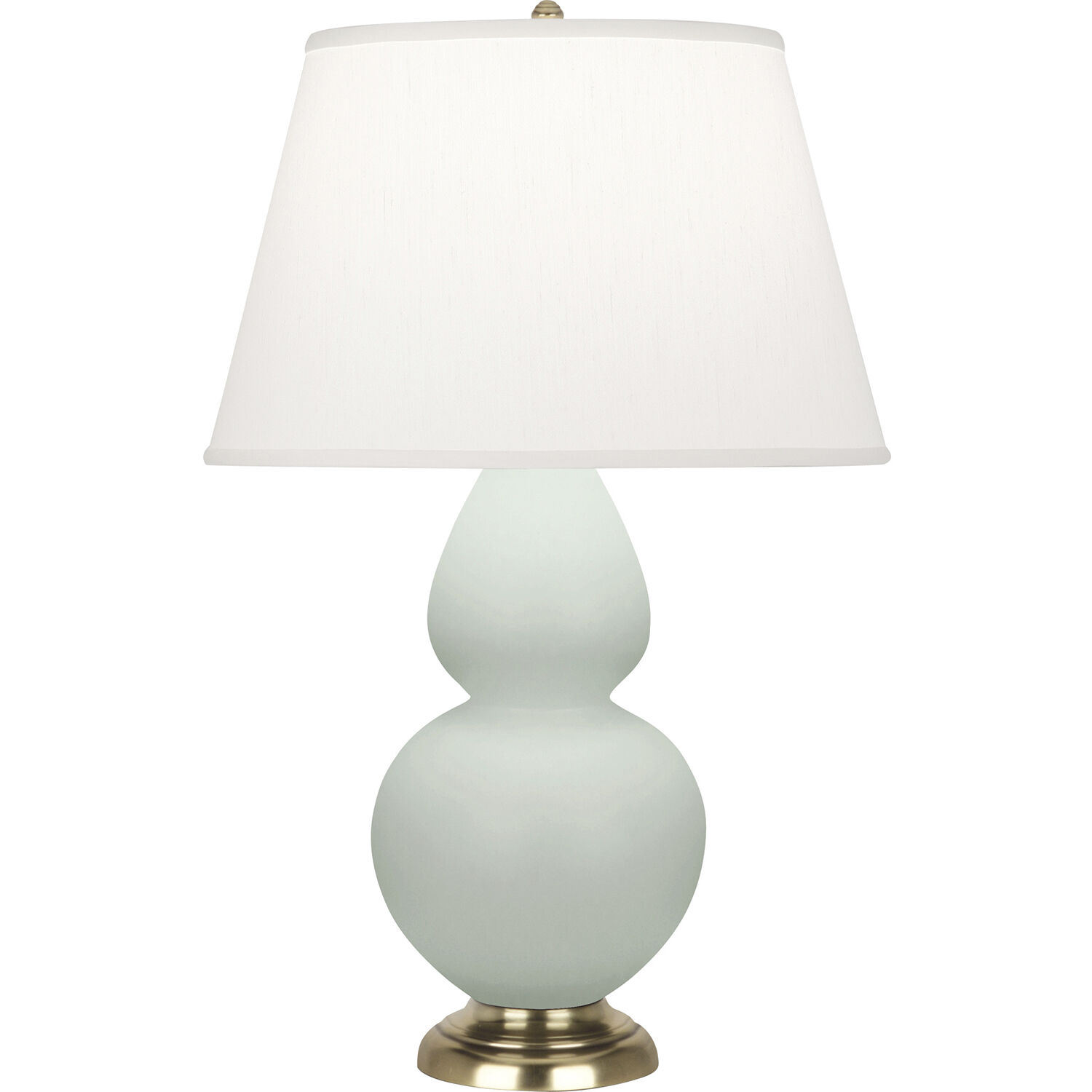 Double Gourd 31 inch 150 watt Matte Celadon Glazed Ceramic with Antique Brass Accents Table Lamp Portable Light in Pearl Dupioni