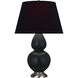 Double Gourd 31 inch 150 watt Matte Obsidian Glazed Ceramic with Antique Silver Table Lamp Portable Light in Ink Black with Rose Red