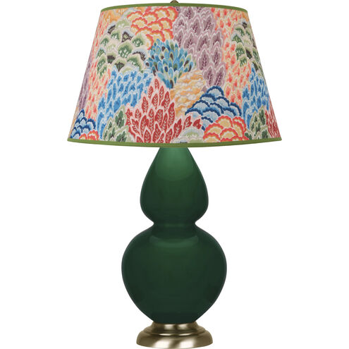 Double Gourd 31 inch 150.00 watt Jungle Glazed Ceramic with Antique Natural Brass Table Lamp Portable Light in Spring Floral
