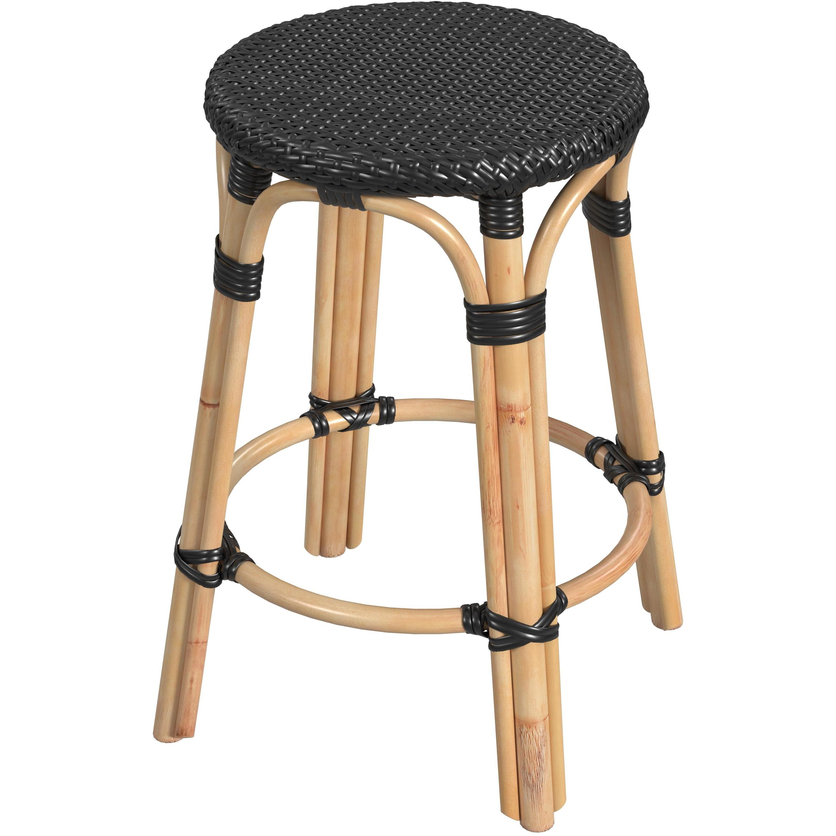 Tobias Rattan Round 24" Counter Stool in Black