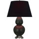 Double Gourd 31 inch 150 watt Matte Obsidian Glazed Ceramic with Antique Silver Table Lamp Portable Light in Ink Black with Rose Red