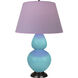 Double Gourd 31 inch 150.00 watt Egg Blue Glazed Ceramic with Deep Patina Bronze Table Lamp Portable Light in Lavender with Plum