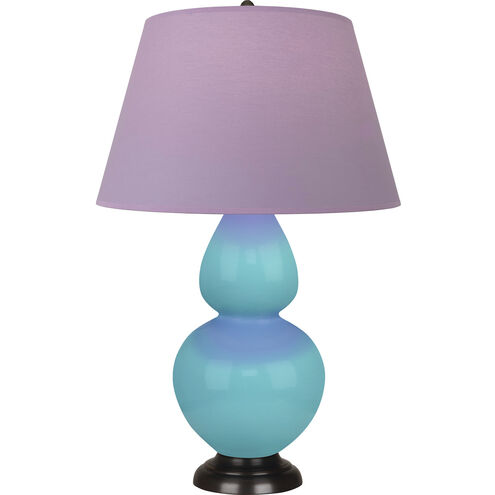 Double Gourd 31 inch 150.00 watt Egg Blue Glazed Ceramic with Deep Patina Bronze Table Lamp Portable Light in Lavender with Plum