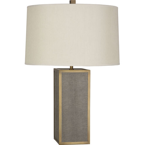 Anna 29 inch 150 watt Faux Brown Snakeskin with Aged Brass Table Lamp Portable Light in Taupe Dupioni, Aged Brass Accents