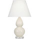 Small Double Gourd 22 inch 150 watt Bone Glazed Ceramic with Lucite Base Accent Lamp Portable Light in Pearl Dupioni