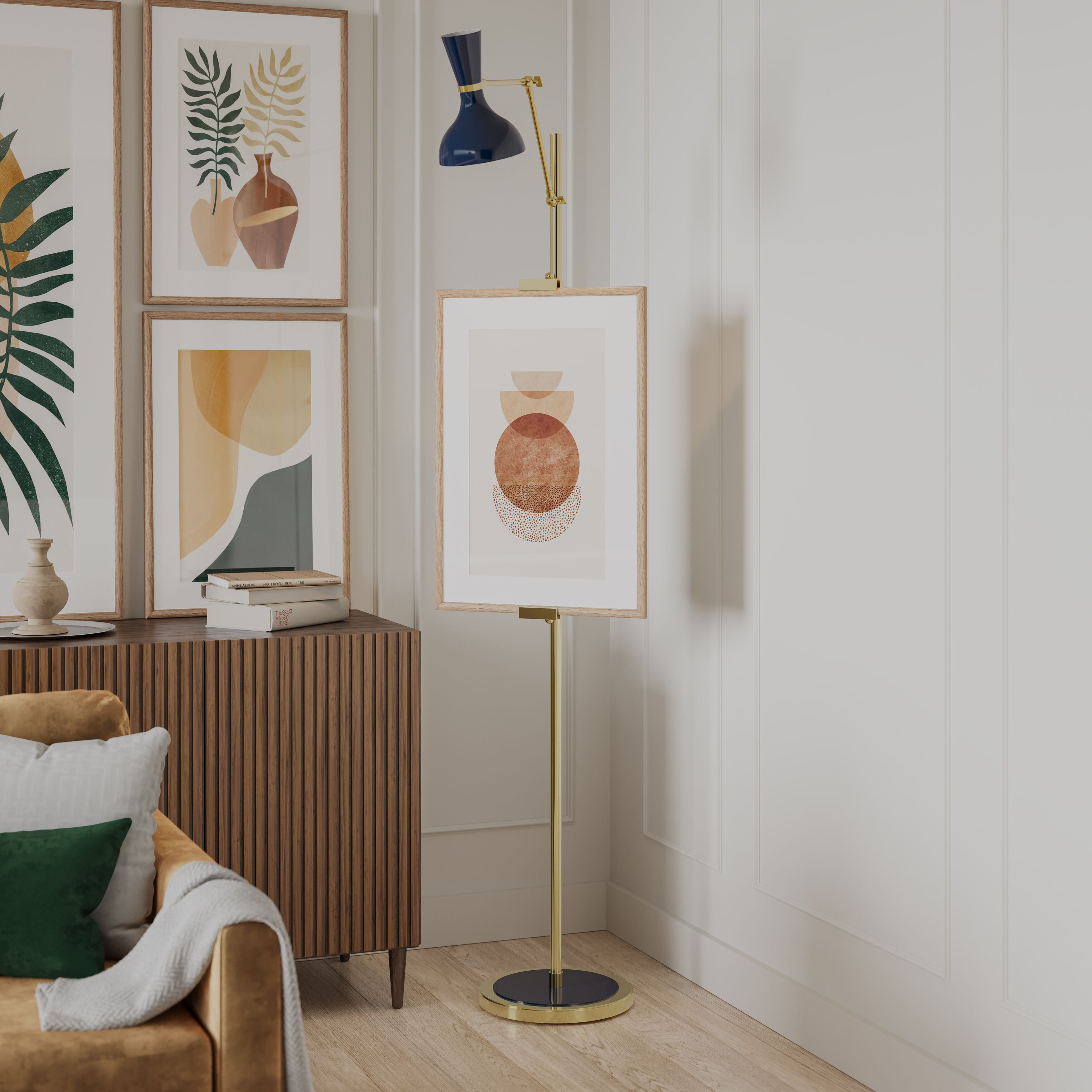 Clare 76 inch 60 watt Midnight Blue with Modern Brass Floor Easel Portable Light