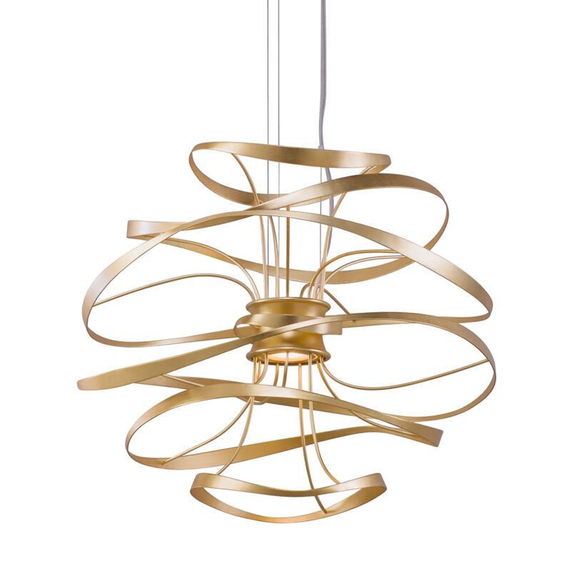 Calligraphy 2 Light 18 inch Gold Leaf with Polished Stainless Chandelier Ceiling Light