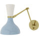 Clare Adjustable Armed Wall Sconce Wall Light in Modern Brass, Baby Blue and Lily