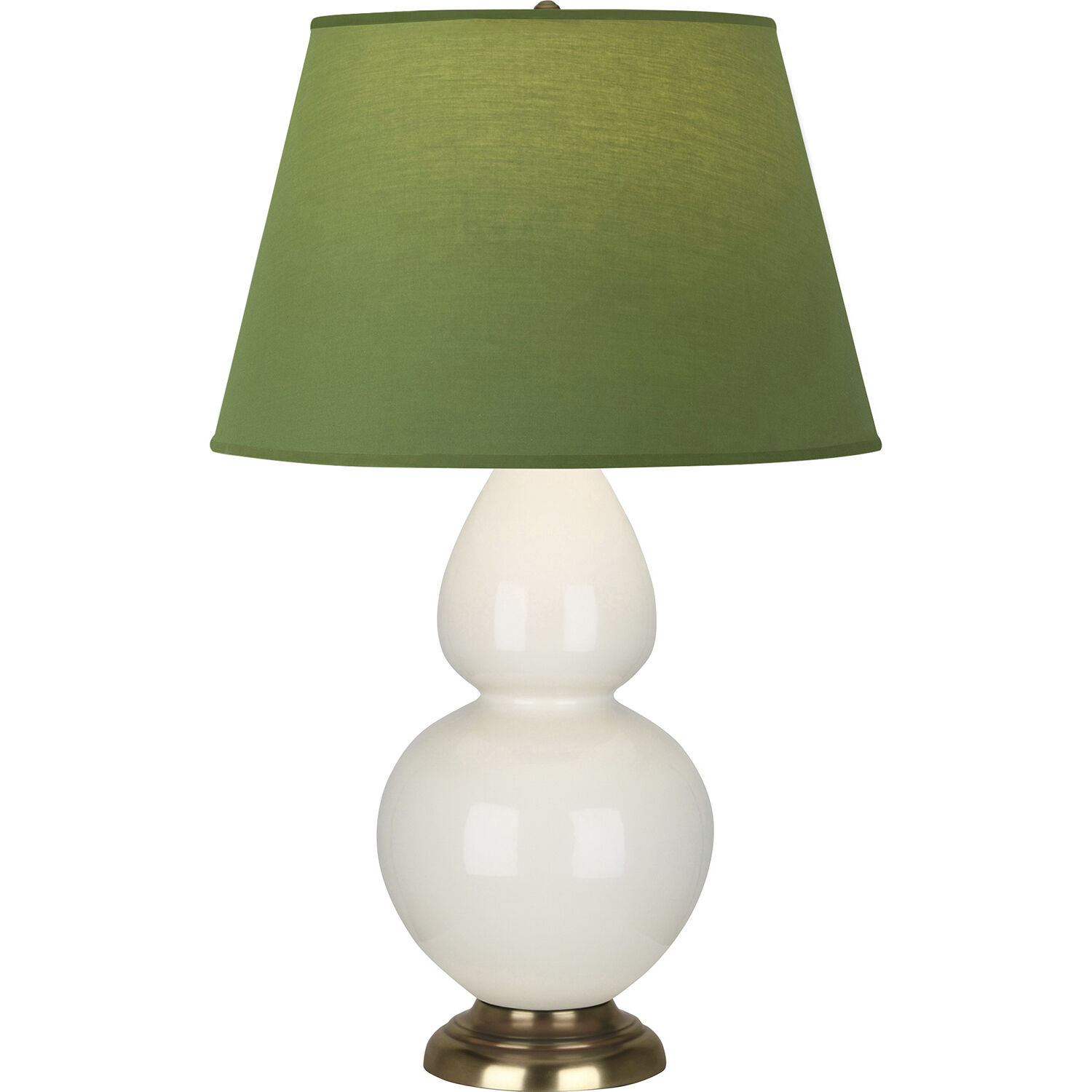 Double Gourd 31 inch 150 watt Bone Glazed Ceramic with Antique Natural Brass Table Lamp Portable Light in Tea Green with Taupe