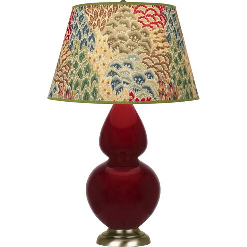 Double Gourd 31 inch 150.00 watt Sangria Glazed Ceramic with Antique Natural Brass Table Lamp Portable Light in Fall Floral