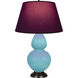 Double Gourd 31 inch 150.00 watt Egg Blue Glazed Ceramic with Deep Patina Bronze Table Lamp Portable Light in Plum with Lavender