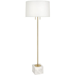 Jonathan Adler Canaan 65 inch 100 watt Antique Brass Floor Lamp Portable Light in Oyster Linen, White Marble Base
