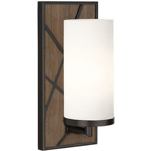 Michael Berman Bond 1 Light 5.5 inch Smoked Walnut Wood Wall Sconce Wall Light in Deep Patina Bronze, Frosted Cased White Glass
