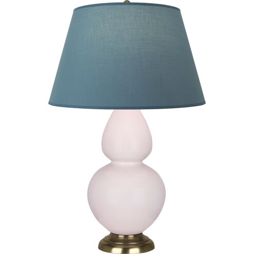 Double Gourd 31 inch 150.00 watt Rose Water with Antique Brass Table Lamp Portable Light in Bright Blue with Gray