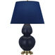 Double Gourd 31 inch 150.00 watt Matte Midnight Blue Glazed Ceramic with Antique Brass Table Lamp Portable Light in Navy with Gray