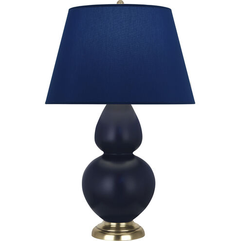 Double Gourd 31 inch 150.00 watt Matte Midnight Blue Glazed Ceramic with Antique Brass Table Lamp Portable Light in Navy with Gray