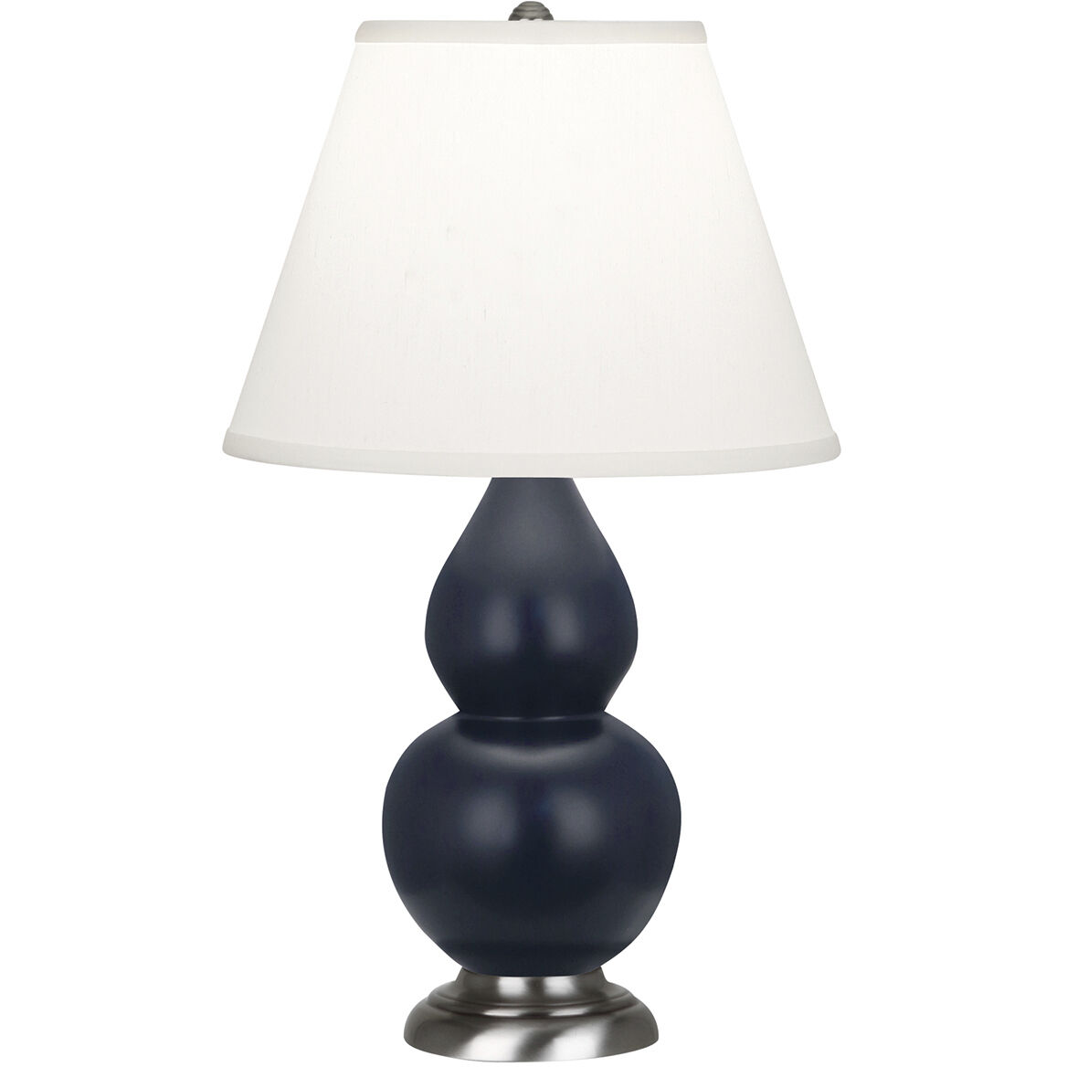 Small Double Gourd 22.75 inch 150 watt Matte Midnight Blue Glazed Ceramic with Antique Silver Accent Lamp Portable Light in Pearl Dupioni