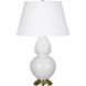 Double Gourd 31 inch 150.00 watt Lily Glazed Ceramic with Antique Natural Brass Table Lamp Portable Light in Pearl Dupioni