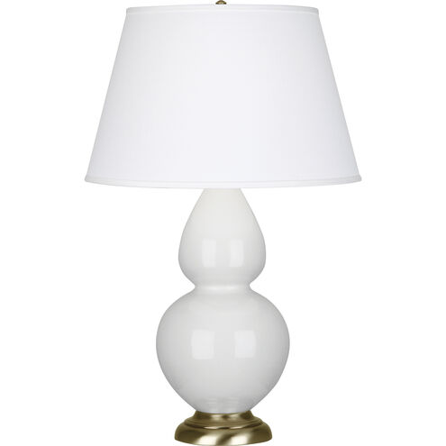 Double Gourd 31 inch 150.00 watt Lily Glazed Ceramic with Antique Natural Brass Table Lamp Portable Light in Pearl Dupioni