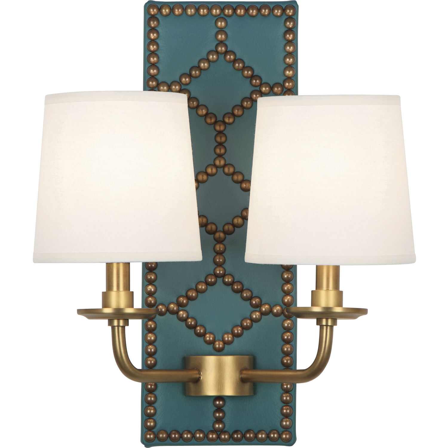 Williamsburg Lightfoot 2 Light 13.5 inch Mayo Teal Wall Sconce Wall Light in Aged Brass