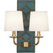 Williamsburg Lightfoot 2 Light 13.5 inch Mayo Teal Wall Sconce Wall Light in Aged Brass