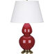 Double Gourd 31 inch 150.00 watt Ruby Red Glazed Ceramic with Antique Brass Table Lamp Portable Light in Pearl Dupioni