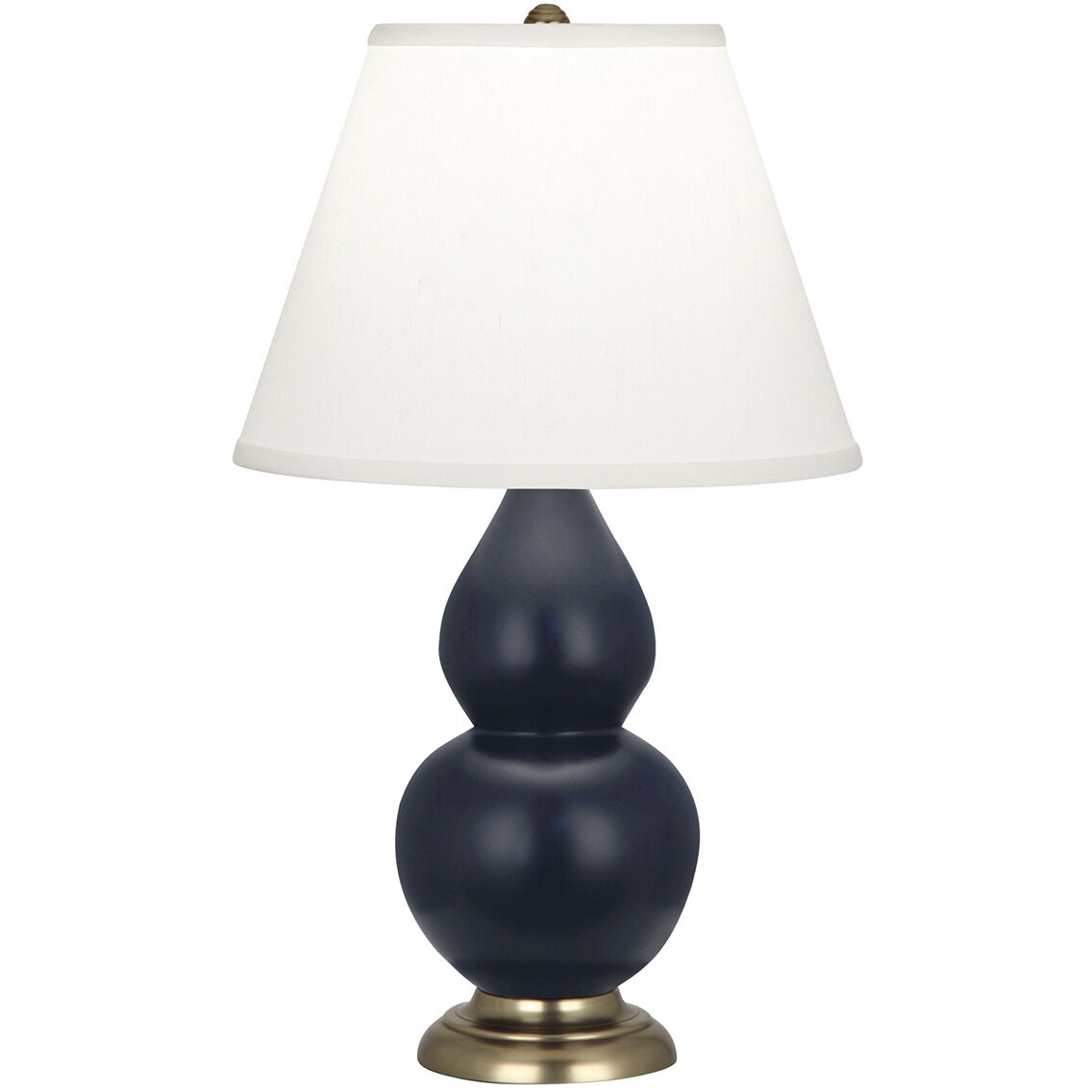 Small Double Gourd 22.75 inch 150 watt Matte Midnight Blue Glazed Ceramic with Antique Brass Accent Lamp Portable Light in Pearl Dupioni